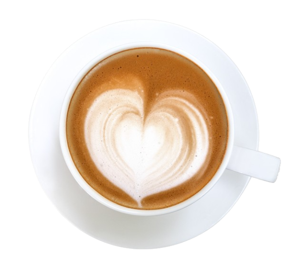 Draufsicht auf heißen Kaffee Latte Kunst Herzform Schaum